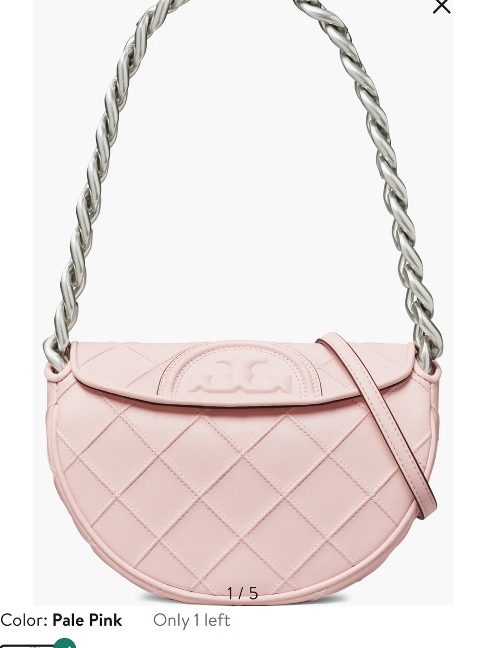 Tory Burch Quilted Crescent fleming bag with Silver Chain